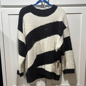 Black and White Striped Women's Sweater